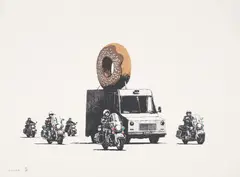 Donuts (Chocolate) by Banksy, 2009, Screenprint in colours, on Arches 88 paper, with full margins, sold Jan 2020
