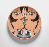Jean Cocteau, Chévre-pieds jumeaux (Twin Faced Goat), 1962, Red earthenware round dish painted in black enamel with white engobe