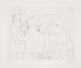 Pablo Picasso, Peintre et femme cueillant des fleurs (Painter and Woman Picking Flowers), plate 56 from Séries 156, 1970, Etching, on Rives paper, with full margins