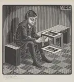M. C. Escher, Untitled (Man with Cuboid)