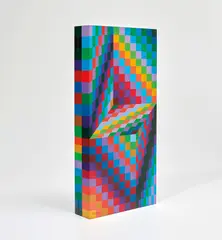 Axo-99 by Victor Vasarely, 1988, Shaped wood hand-painted with acrylic in colours, sold Jan 2020
