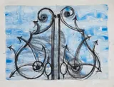 Jim Dine, Blue Detail from the Crommelynck Gate, 1982, Etching and aquatint with hand-colouring in watercolour and charcoal, on two sheets of Arches paper, with full margins