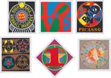 Robert Indiana, The American Dream, 1997, The complete set of 30 screenprints in colours, including 6 loose and 24 bound prints (as issued), on wove paper, with full margins, with title page, text, poems by Robert Creeley, and photographic illustrations, all contained in the original black leather binding with the artist's name in red on the front and spine