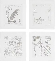 The Valley: four plates by Keith Haring, 1989, Four etchings, on Twinrocker handmade paper, with full margins, with accompanying texts by William S. Burroughs, sold Jan 2020