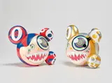Takashi Murakami X ComplexCon, ComplexCon: Mr. Dob (Red/Blue); and ComplexCon: Mr. Dob (Gold), 2016-17, Two vinyl multiples with hand-printing in colours, each contained in the original silk-lined, printed cardboard boxes