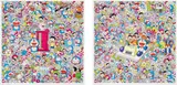 There Are Many Dokodemo Doors; and We Can Go Anywhere With Mr Fujiko F. Fujio And The Time Machine! by Takashi Murakami, 2019, Two screenprints in colours, one with cold stamped gold and silver foil, on wove paper, with full margins, sold Jan 2020
