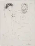 Pablo Picasso, Sculpteur songeant, modèle aux cheveux noirs et bol avec trois anémones (Pensive Sculptor, Model with Black Hair and Bowl with Three Anemones), plate 68 from La Suite Vollard, 1933, Etching, on Montval paper watermarked Vollard , with full margins