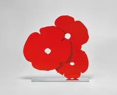 Red Poppies by Donald Sultan, 2015, Powder coated aluminium on polished aluminium base, contained in the original foam-lined white cardboard box, sold Sep 2020