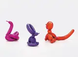 Jeff Koons, Balloon Swan (Magenta); Balloon Rabbit (Violet); and Balloon Monkey (Orange), 2017, Three porcelain multiples painted in chrome, all contained in the original Styrofoam-lined boxes with silver printed signature