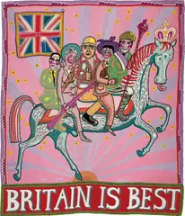 Britain is Best by Grayson Perry, 2014, Coloured embroidery with glass beads and sequins, on linen, sold Sep 2020