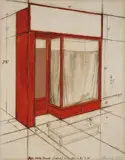 Red Store Front, Project by Christo & Jeanne-Claude, 1977, Screenprint in colours, with collage of brown wrapping paper, on white board, the full sheet, sold Sep 2020