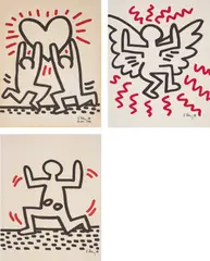 Bayer Suite by Keith Haring, 1982, The complete set of six offset lithographs in colours, on light transparent paper, the full sheets, sold Sep 2020