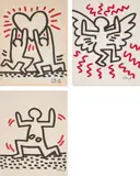 Keith Haring, Bayer Suite, 1982, The complete set of six offset lithographs in colours, on light transparent paper, the full sheets