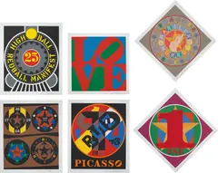Robert Indiana, The American Dream, 1997, The complete set of 30 screenprints in colours, including 6 loose and 24 bound prints (as issued), on wove paper, with full margins, with title page, text, poems by Robert Creeley, and photographic illustrations, all contained in the original black leather binding with the artist's name in red on the front and spine