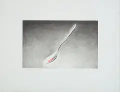 Spooning by Ed Ruscha, 1973, Lithograph with hand-colouring in Revlon Blush of Mauve lipstick by Samantha Eggar, on Arches paper, with full margins, sold Sep 2020