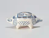 Grayson Perry, Piggy Bank, 2017, White ceramic piggy bank painted in blue and glazed, with rubber stopper, contained in the original cardboard box