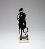 Julian Opie, Telephone, from Melbourne Statuettes, 2018, Patinated black bronze statuette on Crema Grey Light stone base