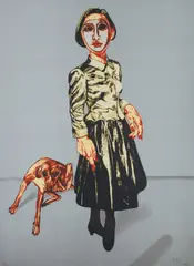 Woman and Dog, from Mask Series by Zeng Fanzhi, 2006, Lithograph in colours, on BFK Rives paper, the full sheet, sold Sep 2020