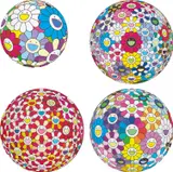 Festival Flower Decoration; Space Show; Flowerball: Koi/Red-crowned Crane Vermilion; and Annular Solar Eclipse by Takashi Murakami, 2016;2017; and 2018, Four offset lithographs in colours, on smooth wove paper, the full sheets, sold Sep 2020