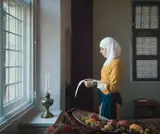 Jan Banning, Moroccan girl (Nissrine) reading an application form for an “inburgeringscursus” (citizenship course) at a closed window from National Identities, 2007, Archival pigment print in artist's frame