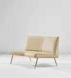 Gio Ponti, Rare two-seater sofa, 1950s, Vinyltex, brass, painted brass
