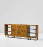 Gio Ponti, Rare sideboard, circa 1932, Burr walnut-veneered wood, walnut, glass, mirrored glass, brass
