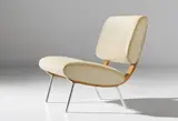 Gio Ponti, Prototype demountable 'Round' easy chair, model no. 852, circa 1954, Vinyl, ash-veneered plywood, chromium-plated brass, chromium-plated steel