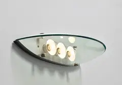 Pietro Chiesa, Rare wall or ceiling light, late 1940s, Glass, painted and stained oak, painted aluminium, painted brass
