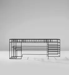 Giovanni Ferrabini, Unique prototype desk, 1950s, Painted iron, glass