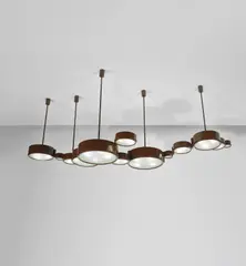 Gino Sarfatti and Studio Bbpr - Gian Luigi Banfi, Ludovico Belgiojoso, Enrico Peressuti and Ernesto Nathan Rogers, Unique ceiling light, designed for a private commission, Turin, circa 1962, Painted aluminium, aluminium, painted brass, acid-etched prismatic glass