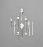 Carlo Scarpa, Flatware service for twelve, circa 1977, Precious metal, stainless steel
