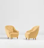 Gio Ponti, Pair of armchairs, circa 1936, Fabric, beech