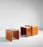 Jean Dunand, Set of three nesting tables, circa 1925, Lacquered wood, eggshell inlay