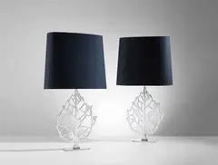 Pair of 'Feuille' table lamps by Maria Pergay, circa 1968, Silver-plated brass, fabric shades, sold Jun 2020