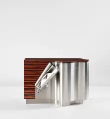 'Drapé' cabinet by Maria Pergay, 2005, Macassar ebony-veneered wood, stainless steel, offered Jun 2020