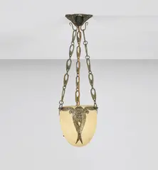 Rare ceiling light by Albert Cheuret, circa 1920, Alabaster, partially silvered bronze, coloured glass, sold Jun 2020