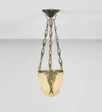 Albert Cheuret, Rare ceiling light, circa 1920, Alabaster, partially silvered bronze, coloured glass