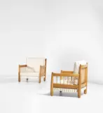 Egon Eiermann, Unique pair of armchairs, designed for Villa Vollberg, Berlin, circa 1941, Oak, fabric