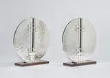 Jean Desprès, Pair of vases, circa 1970, Silver-plated metal, macassar ebony-veneered wood