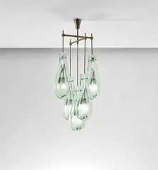 Ceiling light, model no. 2338 by Max Ingrand, 1960s, Partially sandblasted glass, brass, sold Jun 2020