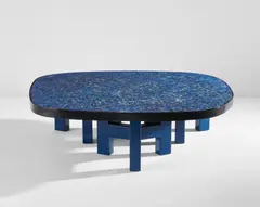 Ado Chale, Low table, circa 1970, Lapis lazuli, resin, painted steel