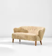 Flemming Lassen, Sofa, circa 1940, Sheepskin upholstery, ash