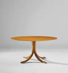 Dining table, model no. 1020 by Josef Frank, circa 1940, Amboyna-veneered wood, walnut, boxwood and ebonised boxwood inlays, sold Jun 2020