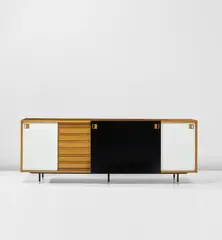Sideboard by Gio Ponti, circa 1965, Ash-veneered wood, ash, plastic-laminated wood, painted steel, brass, sold Jun 2020
