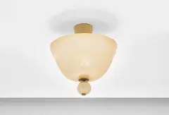 Ceiling light, model no. 5413 by Tomaso Buzzi, 1931-1935, Lattimo aurato glass with gold leaf inclusions, brass, sold Jun 2020