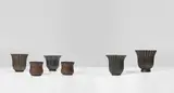 Set of six vases by Gio Ponti, circa 1933, Patinated copper, sold Jun 2020