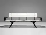 Garden bench by Walter Baggio and Maria de Vivo, circa 1959, Plastic-laminated wood, painted steel, sold Jun 2020