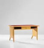 Desk, designed for the public administration offices, Forlì, Italy by Gio Ponti, circa 1950, Painted wood, beech-veneered wood, beech, painted brass, brass, offered Jun 2020