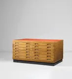 Storage unit by Gio Ponti, circa 1950, Oak, painted wood, sold Jun 2020