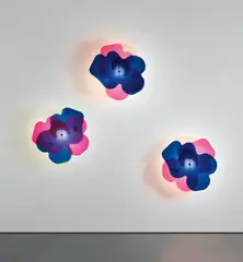Lumenform, Set of three rare ‘Vanesia’ wall lights, circa 1970, Acrylic, stainless steel, painted aluminium